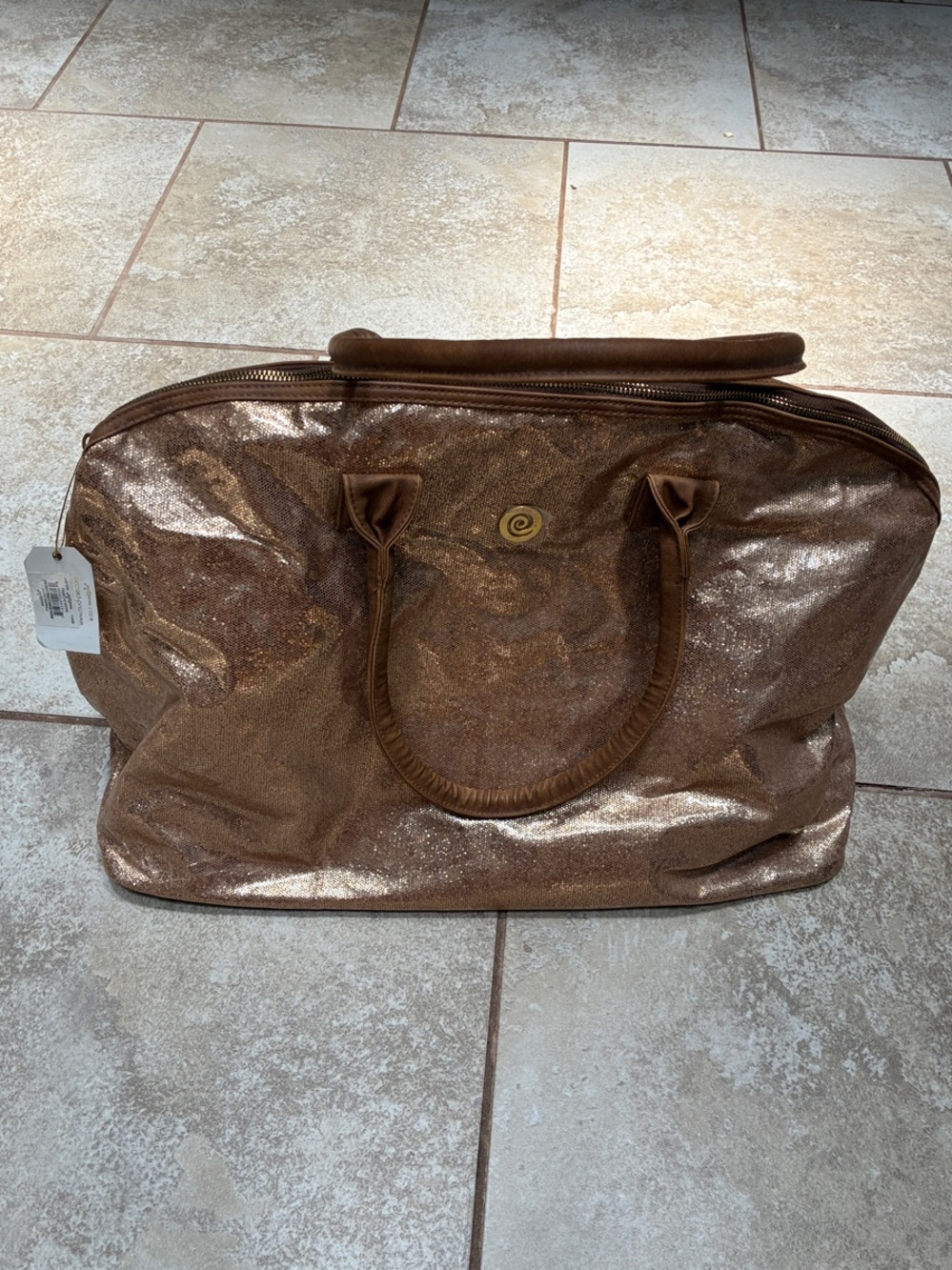 Mud Pie Metallic Bronze Glitter Travel Tote